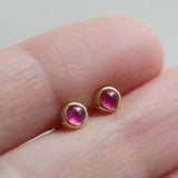 Inlaid Ruby Round Earrings - Silver Jewelry