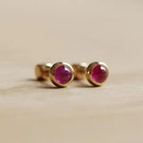 Inlaid Ruby Round Earrings - Silver Jewelry