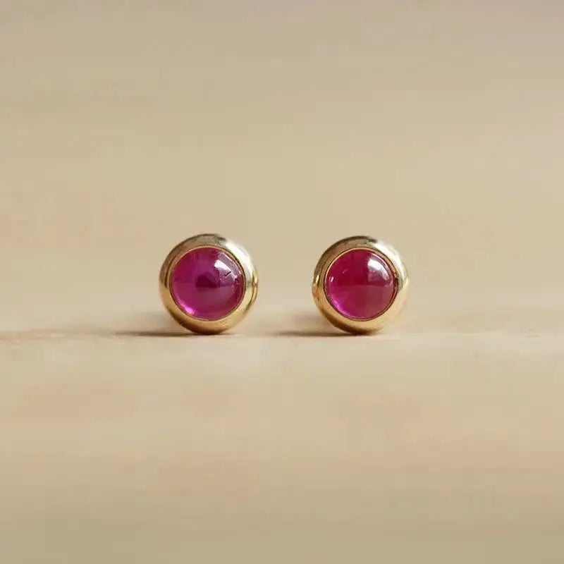 Inlaid Ruby Round Earrings - Silver Jewelry