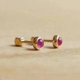 Inlaid Ruby Round Earrings - Silver Jewelry