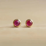 Inlaid Ruby Round Earrings - Silver Jewelry