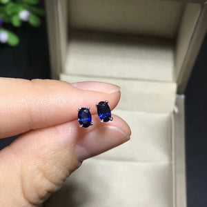 Elegant Oval Sapphire Stud Earrings Set with Women's Heavy Jewelry