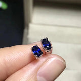 Inlaid Oval Sapphire Stud Earrings