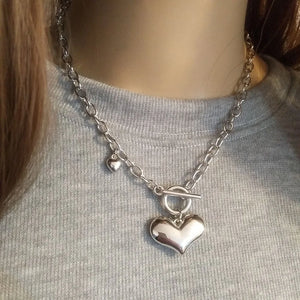 Double Heart Chain Necklace Punk Pendant Hip Hop Jewelry
