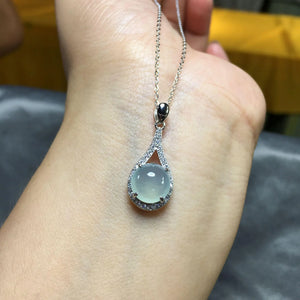 Natural Ice Seed Chalcedony Egg Pendant Necklace