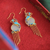 Vintage Hetian Jade Butterfly Tassel Earrings for Women