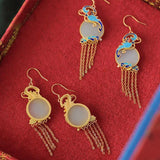 Vintage Hetian Jade Butterfly Tassel Earrings for Women