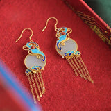 Vintage Hetian Jade Butterfly Tassel Earrings for Women