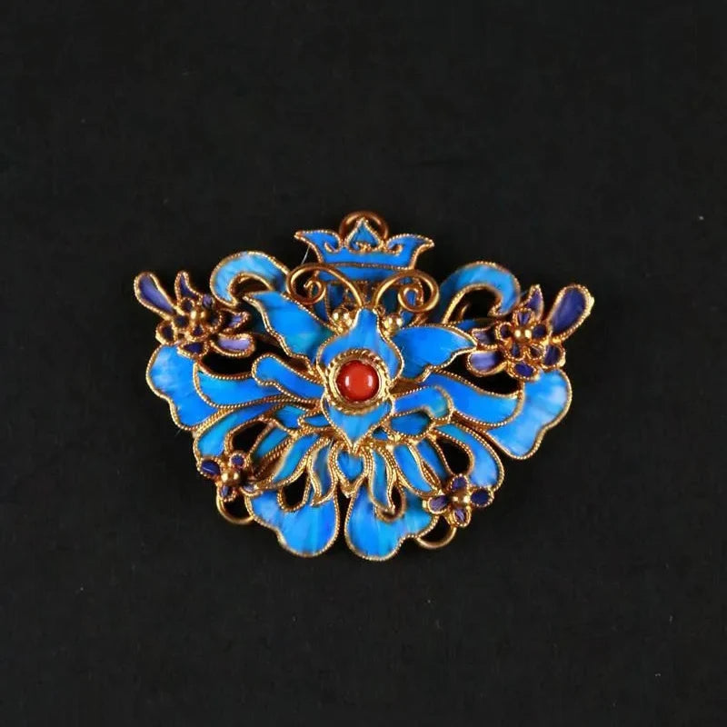 Vintage Enamel Porcelain Court Brooch Retro Ladies Jewelry