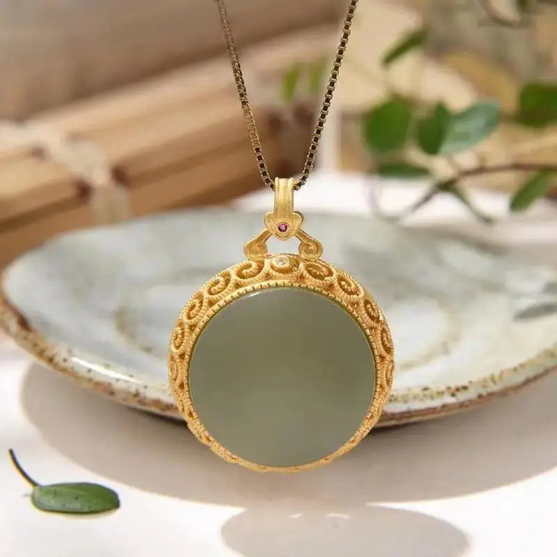 Hetian Jade Hollow Necklace Pendant Chinese Jewelry