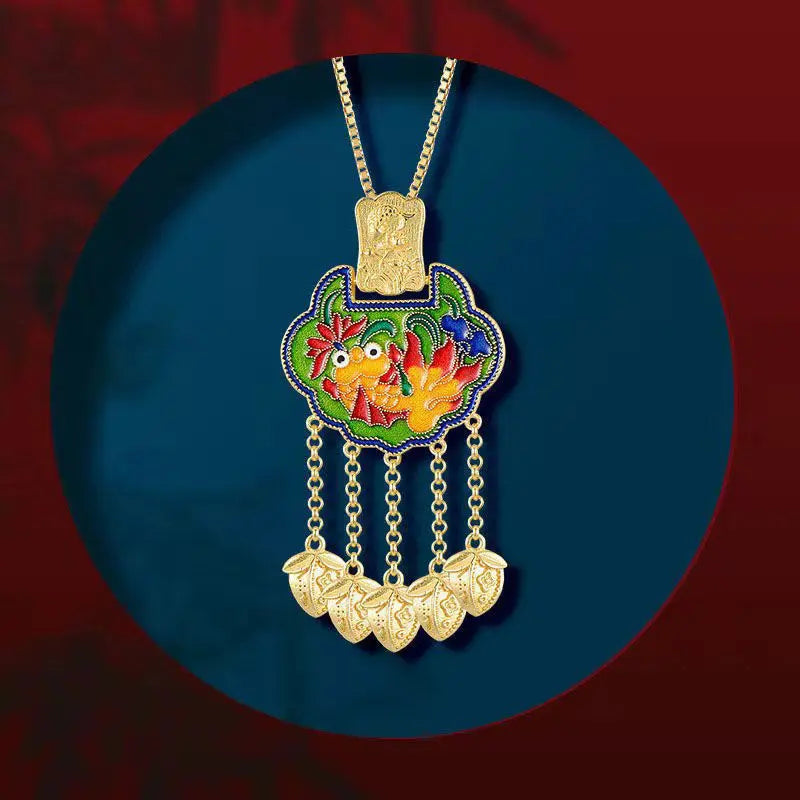 Inlaid Phoenix Carp Thai Silver Necklace Pendant Lady Silver Jewelry