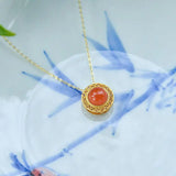 Chalcedony Inlaid Round Pendant Ladies Jewelry