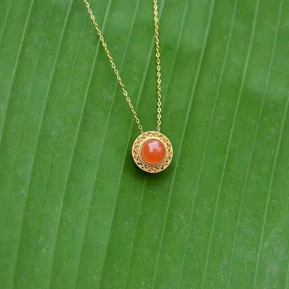 Chalcedony Inlaid Round Pendant Ladies Jewelry