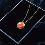 Chalcedony Inlaid Round Pendant Ladies Jewelry