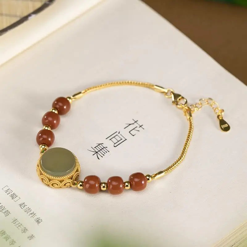 Southern Red Hetian Yu Open Sachet Bracelet Jewelry