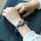 Vintage Butterfly Silver Inlaid Ruyi Hetian Jade Bracelet