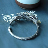 Vintage Butterfly Silver Inlaid Ruyi Hetian Jade Open Bracelet