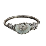 Vintage Butterfly Silver Inlaid Ruyi Hetian Jade Open Bracelet