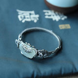 Vintage Butterfly Silver Inlaid Ruyi Hetian Jade Bracelet