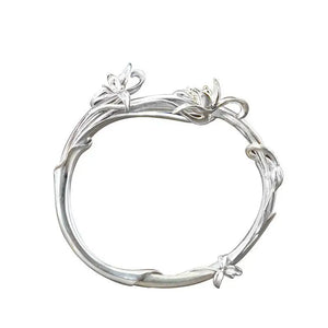 Ethnic Carved Orchid Silver Bracelet - Cold Silver Jewelry