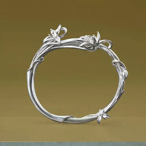 Ethnic Carved Orchid Silver Bracelet - Cold Silver Jewelry