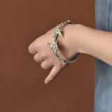 Ethnic Carved Orchid Silver Bracelet - Cold Silver Jewelry