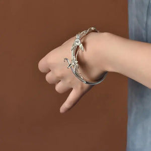 Ethnic Carved Orchid Silver Bracelet Cold Silver Jewelry