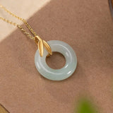 Natural Hetian Jade Bamboo Leaf Necklace Pendant Silver Jewelry