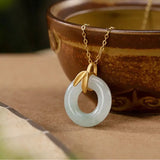 Natural Hetian Jade Bamboo Leaf Necklace Pendant Silver Jewelry