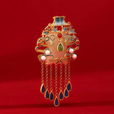 Hetian Jade Pearl Tassel Enamel Porcelain Brooch Charm Silver Jewelry