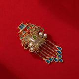 Hetian Jade Pearl Tassel Enamel Porcelain Brooch Charm Silver Jewelry