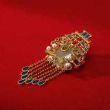 Hetian Jade Pearl Tassel Enamel Porcelain Brooch Charm Silver Jewelry