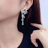Emerald Crystal Inlaid Irregular Long Earrings