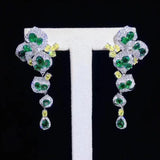 Emerald Crystal Inlaid Irregular Long Earrings