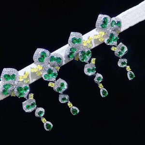 Emerald Crystal Inlaid Irregular Long Earrings