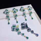 Emerald Crystal Inlaid Irregular Long Earrings