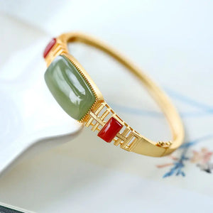 Vintage Hetian Yunan Red Tourmaline Open Bracelet Silver Jewelry