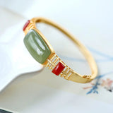 Vintage Hetian Yunan Red Tourmaline Open Bracelet Silver Jewelry
