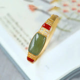Natural Hetian Yunan Red Tourmaline Bracelet, Retro Silver Jewelry