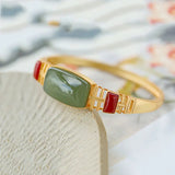 Vintage Hetian Yunan Red Tourmaline Open Bracelet Silver Jewelry