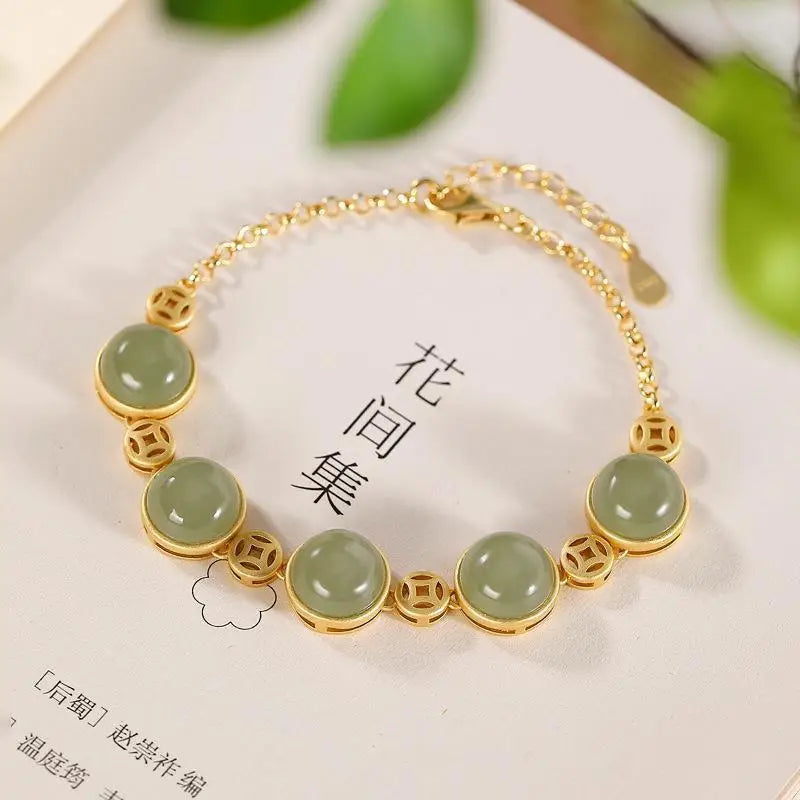Natural Hetian Jade Bracelet Antique Ladies Silver Jewelry