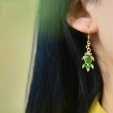 Natural Hetian Jade Enamel Porcelain Goldfish Earrings