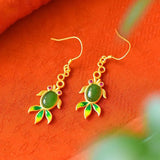 Natural Hetian Jade Enamel Porcelain Goldfish Earrings