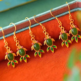 Natural Hetian Jade Enamel Porcelain Goldfish Earrings