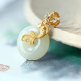 Vintage Hetian Jade Koi Necklace Pendant Silver Jewelry