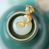 Vintage Hetian Jade Koi Necklace Pendant Silver Jewelry