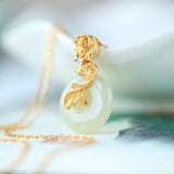 Vintage Hetian Jade Koi Necklace Pendant Silver Jewelry