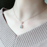 Green Chalcedony Gourd Necklace Pendant Charm Chinese Art Jewelry