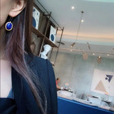 Oval Lapis Lazuli Short Earrings Silver Jewelry