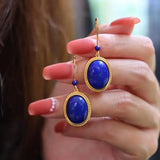 Oval Lapis Lazuli Short Earrings Silver Jewelry